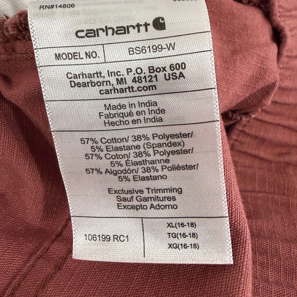 NEW Carhartt Force Ripstop Work Short Womens XL/16-18 Pink Relaxed Fit BS6199-W - Picture 10 of 14
